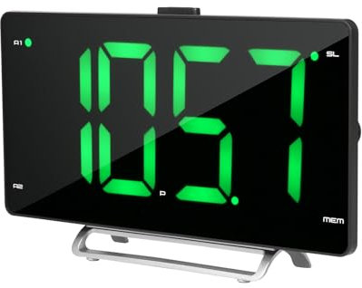 Irfora Radiosveglia digitale con dimmer a doppia allarme, display LED da 9 pollici, radio FM, timer sleep, volume regolabile, snooze, 2 porte di ricarica USB, 12/24H, per camera da letto, ufficio