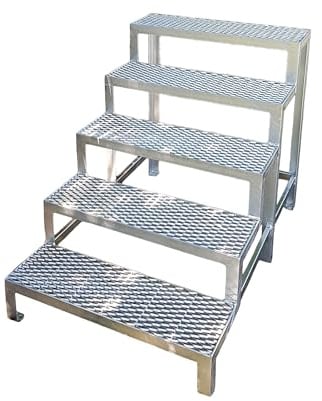 Stahltreppe Außen 5 Stufen Freistehend Breite 100 cm H:100 cm feuerverzinkt | Robuste | Rutschfest Gitterroststufen | Nur Bodenbefestigung | Für Industrie und Gewerbe | Hersteller | Sondermaße möglich