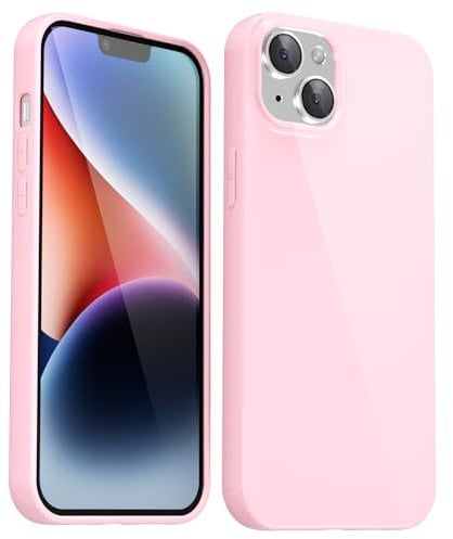 Svanove for iPhone 14 Plus Case Silicone, Glossy Soft Rubber Gel Jelly Cute Protective Plastic Simple Plain Phone Case Cover for Women Girl, Slim Thin Flexible Shockproof TPU, Pink