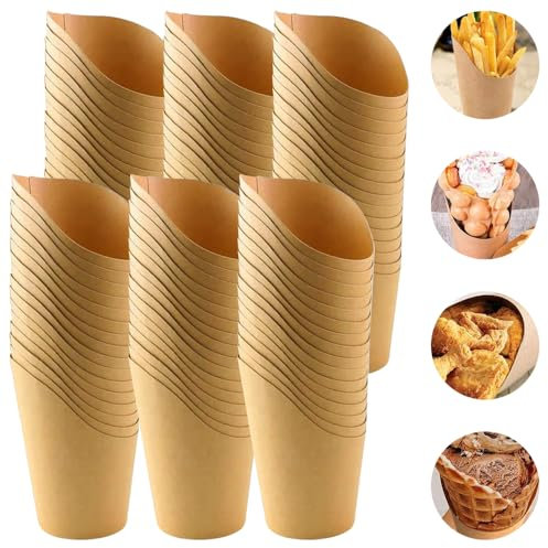 Disposable French Fries Holder, 50 Pcs Cup French Fry Holder, Kraft Paper Charcuterie Cups, 12 oz Disposable Take-Out Party Cups for Ice Cream Charcuterie Chips Snack Waffle Popcorn Sandwich