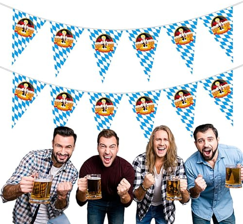 Wimpelflagge, Oktoberfest-Flagge, Bayerische Flagge, 26 Fuß, Dreiecksflagge, blau/weiß, Oktoberfest-Girlande für Zuhause, Zelte, Garten, in