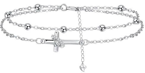 J.MUEN Kreuz Armband Damen 925 Sterling Silber,Religiöses Christliches Glaubens Armkette Schmuck für Freundin Frau Mutter Tochter