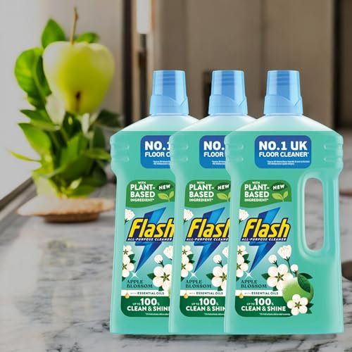 3 x 1000ml Flash All Purpose Liquid Cleaner Applè Blossom With Essential oils(3000ml)