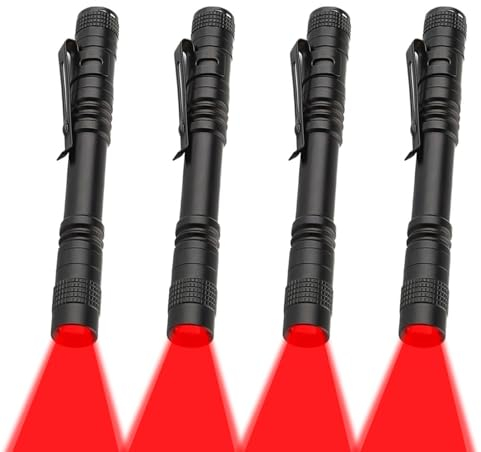 MVIOCS 4 Stück Rotlicht-Taschenlampe, Superhelle LED für Astronomie, Luftfahrt, Nachtbeobachtung und Outdoor-Aktivitäten