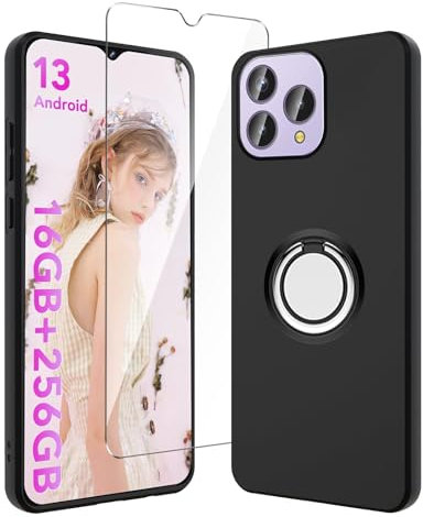 Wanglaism Handyhülle für CUBOT P80 Hülle+360° Drehbarer Ständer + 1 gehärtetes Glas Displayschutzfolie, Schwarze TPU Handyhülle Case Cover.