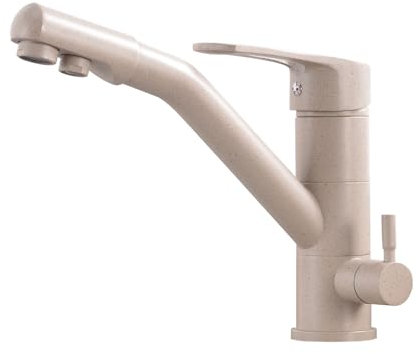 Zeffrary Robinet de cuisine à 3 voies,Robinet de cuisine pivotant à 360°,Mélangeur d'évier avec bec flexible, G3/8 Pouces (beige)