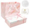 Boîte cadeau rose avec couvercle, taille moyenne, 25 x 18 x 8,5 cm, emballage cadeau d'anniversaire avec rubans et cartes, boîte cadeau avec couvercle pour anniversaires, vacances et anniversaires