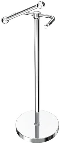 WZRUA Chrome Toilet Paper Holder Stand, Chrome Toilet Paper Holder Free Standing, Post Pivoting Design & Stable Weighted Base SUS304 Stainless Steel for Bathroom(Round Base)