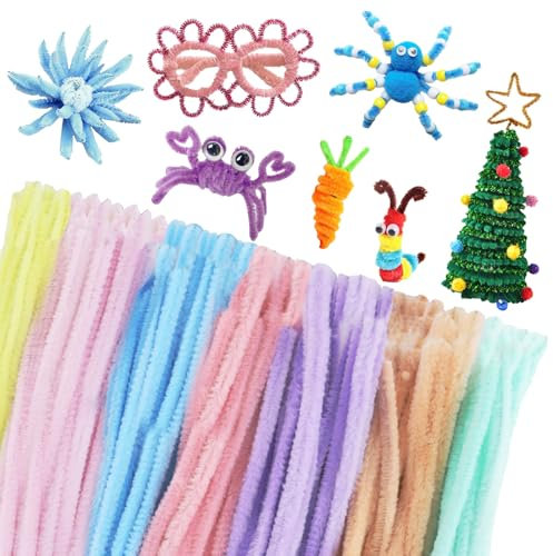 400 Stück Pfeifenputzer Bunt zum Basteln 7 Farben Macaron Pfeifenreiniger Chenilledraht 30CM Macaron Farbe Pfeifenreiniger Bunt zum Basteln mit 100 Kulleraugen Pfeifenputzer für DIY Kinder Dekorieren