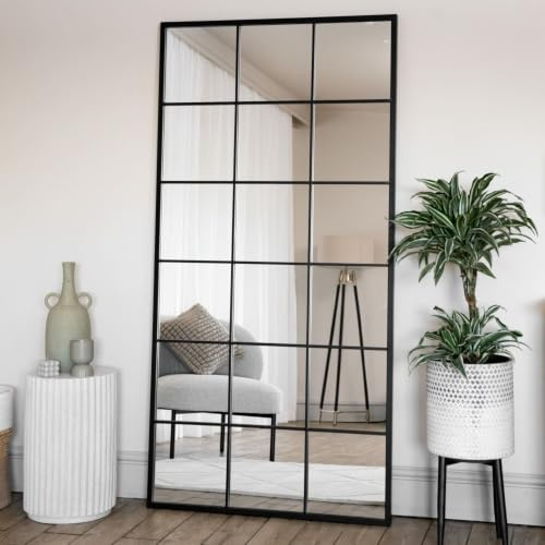 Jobu | Full Length Black Mirror - 180cm x 90cm home | Large Rectangle Modern Wall & Standing Mirror with Lattice Design for Bathroom, Bedroom, or Hallway | Kyo