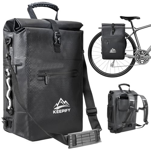 KEEPIFY 3in1 Große Fahrradtasche für Gepäckträger Wasserdicht, 25L Fahrradtasche Rucksack mit Reflektorstreifen, Satteltaschen für Fahrrad Ideal für Radfahren/Reisen/Pendeln/Picknicken