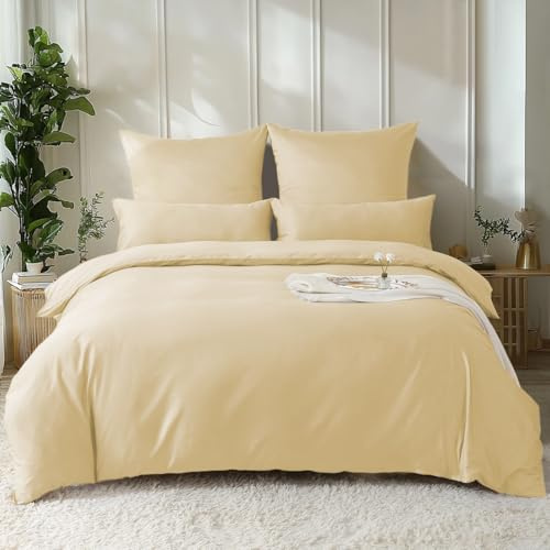 SOULFUL Satin Bettwäsche 135x200 Baumwolle Kühlend, Oeko-Tex, Dunkelbeige