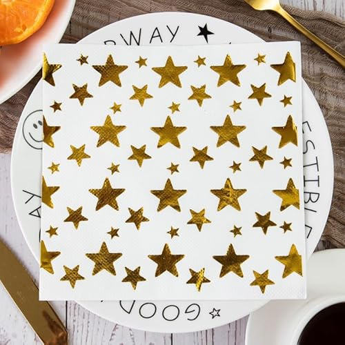 Servietten Star Cartoon Gold Servietten Hochzeit Geburtstag Kindergeburtstag Cocktailservietten Geburtstagsservietten Party Napkins Disposable Papierservietten Tischdeko Pack of 30(33x33cm)