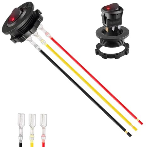 Kleine Wippschalter, Round Wippschalter - 3-poliger 12V Auto Lichtschalter | Beleuchtete rote LED beleuchtete Drucktaste, auf Innenausstattung,