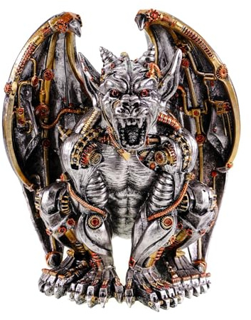 Kremers Schatzkiste Großer Gargoyle Steampunk Figur Handbemalt Polyresin 26x25cm - Statue Innendeko - Skulptur mit Mechanischen Details für Heimdekoration - Geschenkidee