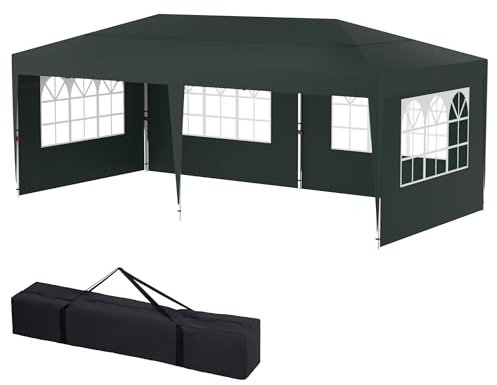 HENGMEI Gartenlauben 3x6m Gartenpavillon Pavillon Partyzelt Metall Faltpavillon Wasserdicht Stabil Gartenzelt Pergola für Party, Marktstand, Garten Outdoor Camping, Grün(mit Seitenteile)