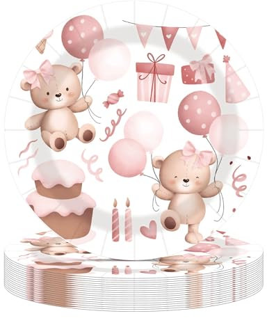 20Pcs 7 Inches Disposable Paper Plates Napkins Cups, Bear Theme Party Supplies Tableware Set, Bear Theme Birthday Party Tableware Set Kids, Animal Tableware Decorations Birthday for Boys & Girls
