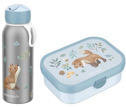 Mepal - Thermo-Lunchset Flip-Up Campus - Isolierte Edelstahl Trinkflasche für Kinder - 9 Stunden heiß & 12 Stunden kalt - Bento-Brotdose mit Einsatz & Gabel - Forest Friends