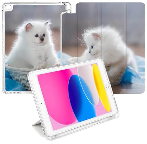 Custom Photo Personalized Case for iPad 6th Generation 9.7 inch 2017 (Model: A1893 A1954) Clear Back Leather Folio Cover Built in Pencil Holder Trifold Stand Auto Wake/Sleep（2 Photo）