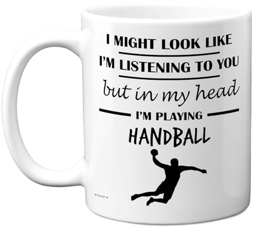 Stuff4 Handball, in My Head Mug | Funny Gift for Handball Lover Women and Men, 11oz Premium Ceramic Dishwasher Safe White Handle Mugs Novelty Cup