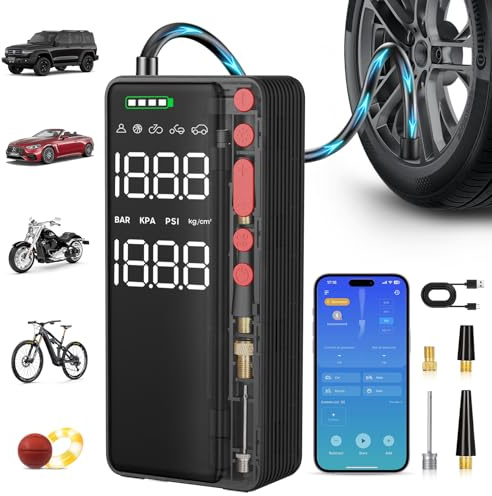 Elektrische Luftpumpe Kabelloser, 10000mAh Fahrradpumpe Tragbare Akku Kompressor mit Alle Ventile, LED-Licht, 150PSI Digital Anzeige Wiederaufladbare, Reifenpumpe für Fahrrad, Auto, E-Bike, Bälle