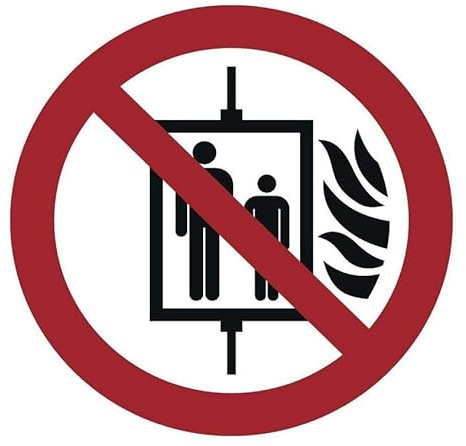 Aufzug im Brandfall nicht benutzen Aufkleber Ø 5 cm (10 Stück) (wetterfest)