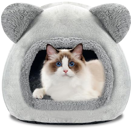 SGZIOO Katzenhöhle Katzenbett Waschbare, 40CM Katzenbett Flauschig mit Abnehmbarem Kissen und Rutschfester Unterseite, Warme Katzen Höhle Halbgeschlossen für Katzen,Hasen und Andere Kleintiere