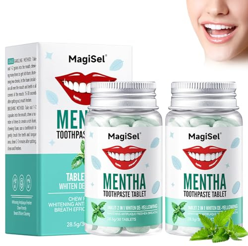 Whitening Zahnpasta-Tabletten, Hydroxyapatit-Zahnpasta-Tabletten, Remineralisierung von Emaille Reparatur, Kokosnussöl & Minze Zutaten, Mundwassertabletten Für Unterwegs, Frischer Atem(60 Count)