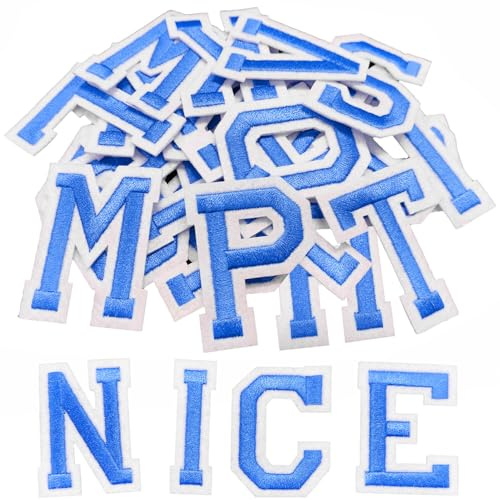 52 Pcs Iron On Letters, A-Z Iron On Alphabet for Clothes, Pants, Hats, Bags, Jackets, Socks DIY Accessories (Blue)