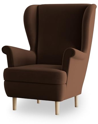 Masseno Ohrensessel LENTIO, Lounge Sessel im Glamour Stil mit Armlehnen, Komfort Polsterstuhl für Esszimmer, Wohnzimmer, Bein aus Holz, Kronos 06