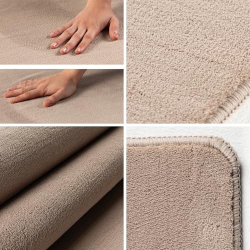KADIMA DESIGN Teppich Kurzflor Unifarben Elegant Pflegeleicht Modern Waschbar Beige 80x150 cm Wohnzimmer Esszimmer Fußbodenheizung Oeko-TEX rutschfest Schadstoffgeprüft Gekettelt geeignet | Lech