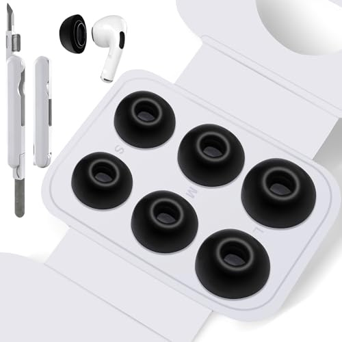 3 Paar Silikon Ersatz-Ohreinsätze Kompatibel mit AirPods Pro 3, Anti-Rutsch Tips mit Reinigungsset & Tragbarem Aufbewahrungsbox, S/M/L, Schwarz