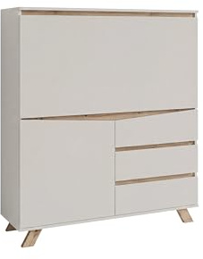 byLIVING Sekretär Valentin, Kaschmir Beige/Eiche, 3 Schubladen | platzsparender Schreibtischschrank fürs Homeoffice, Stauraum, Kabelmanagement, B 120, H 127, T 38 cm