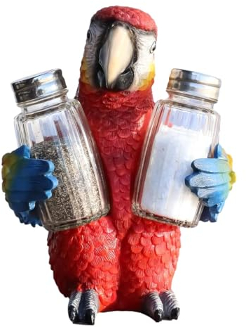 Ebros Tropischer Regenwald Rio Rot Scharlachrot Aras Papagei Vogel Salz und Pfefferstreuer Halter Figur Set 17,5 cm H Nautische Tischdekoration oder Dekorationen für Gewürzregale, Organizer, Küche und Zuhause