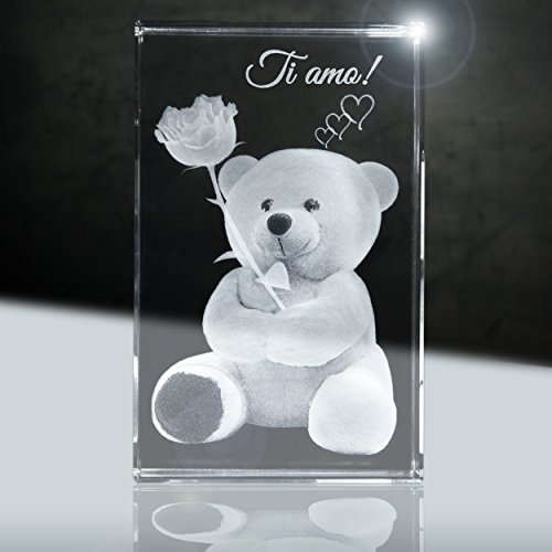 3D cristallo | amore | motif: orsacchiotto rose | 80x50x50mm | regalo di amore