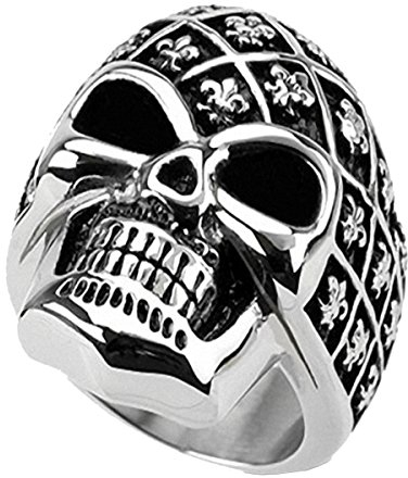 Piersando Herren Big Ring Edelstahl Biker mit Totenkopf Skull Helm Motiv Herrenring 28mm Breit Silber Größe 72 (22.9)