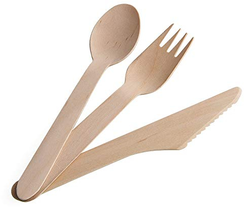 We Can Source It Ltd - Disposable Wooden Cutlery 300 Pack -Forks (100), Knives (100) and Spoons (100), Perfect Alternative to Plastic - Biodegradable, compostable, eco-Friendly.