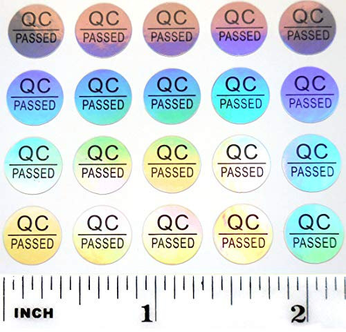 1.000+ QC Passed Stickers Small 1.0 cm Round Shape Reflective Laser Hologram Waterproof Adhesive Labels Warehouse Inventar Quality Control Check Tested Pass Approval Circle Dot Kiss Cut Test Approved