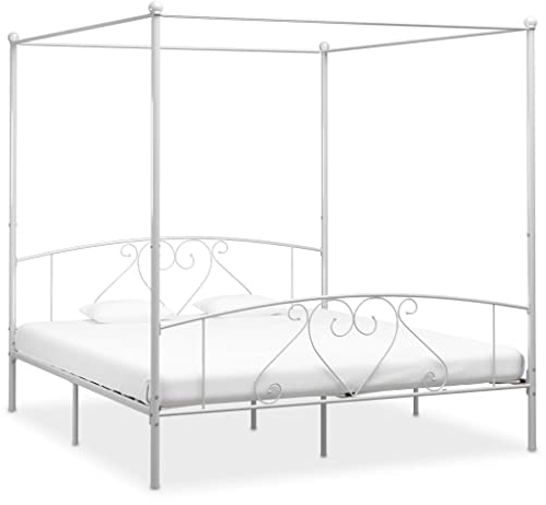 vidaXL Himmelbett Bett Bettgestell Doppelbett Metallbett Bettrahmen Lattenrost Schlafzimmerbett Schlafzimmermöbel Ehebett Weiß 180x200cm