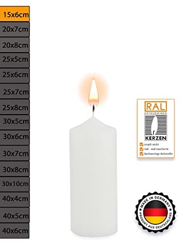 WikaKerzen Stumpenkerze-Rohling Blanko [ideal zum Basteln und Verzieren mit Wachs] zur Taufe Geburtstag Hochzeit Kommunion Altarkerze Kaminkerze Laternenkerze Dekokerze (Weiß, 15 x 6 cm)