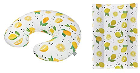 Rotho Babydesign Stillkissen-Set Mini, 180 x 33 cm, Inkl. Keilwickelauflage, 70 x 50 cm, ab 0 Monate, Lemon Chill