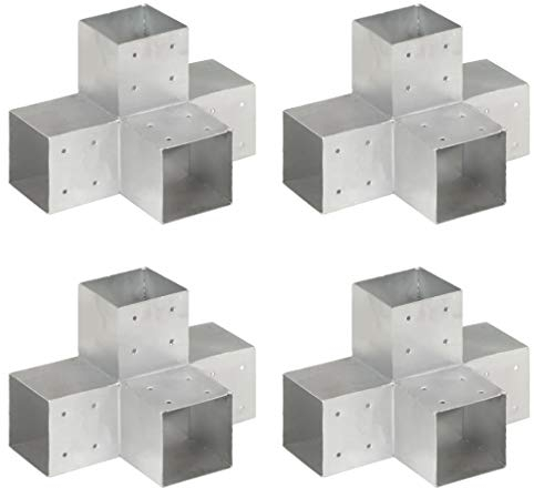 vidaXL 4x Pfostenverbinder X-Form 4 Hülsen Balkenschuh Holzverbinder Eckverbinder Pfostenecke Balken Verbinder Feuerverzinkt Verzinktes Metall 101x101mm
