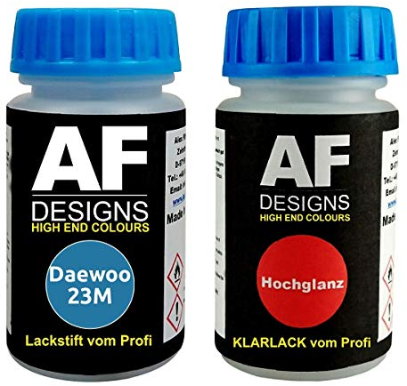 Alex Flittner Designs Lackstift für Daewoo 23M Oxygen Blue Metallic + Klarlack je 50ml Autolack Basislack SET