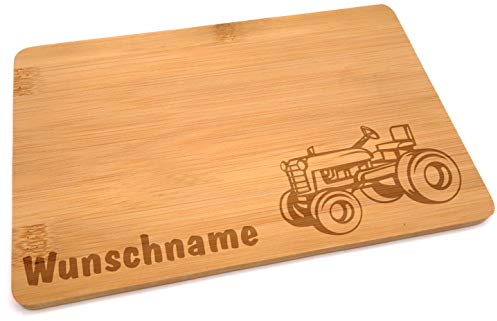 Samunshi® Holzbrett mit Gravur Alter Trecker aus Bambus Brett Frühstücksbrettchen Kinder als Holz Schneidebretter Holzbrett Küche Vesperbrett mit