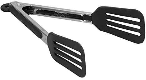 Pinces de Cuisine Professionnel, Pinces en Acier Inoxydable avec Tête en Silicone Pince à Spatule pour Salade de Pâtes et Steak Barbecue de 12 Pouces pour la Cuisson des Grillades(9 pouces Noir)