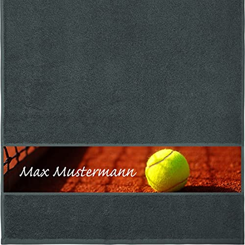 Manutextur Handtuch mit Namen - personalisiert - Motiv Tennis - viele Farben & Motive - Dusch-Handtuch - anthrazit - Größe 50x100 cm - persönliches Geschenk mit Wunsch-Motiv und Wunsch-Name