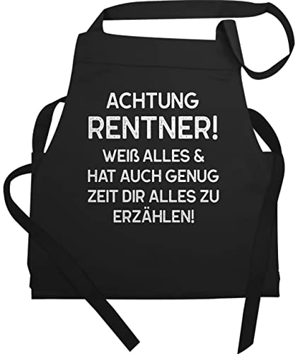 Schürze Geschenk - Erwachsene - Achtung Rentner - 60x87 - Schwarz - rente ruhestand kochschürze retirement zur küchenschürze zum abschied pension herren pensionär pensionisten renteneintritt