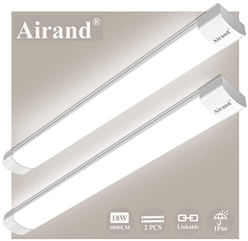 Airand 2 Stück Led Feuchtraumleuchte 60CM 18W Led Röhre Beleuchtung Werkstattlampe IP66 Wasserfest Leuchte für Garage Keller Werkstatt Feuchtraum Bad Büro Warenhaus Keller Neutralweiß 4000K 1800LM