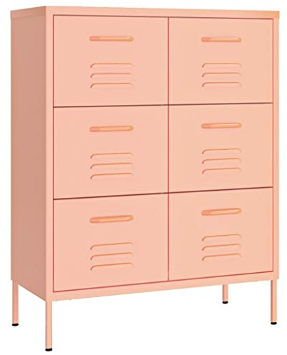 vidaXL Schubladenschrank mit 6 Schubladen Sideboard Kommode Anrichte Schrank Beistellschrank Mehrzweckschrank Rosa 80x35x101,5cm Stahl