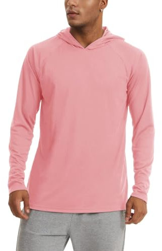 KEFITEVD Men's Summer UPF 50+ Lightweight Hoodie Quick Dry Long Sleeve Hooded Swimming Tops Thin Breathable Hoodies,Grey Pink,XXL